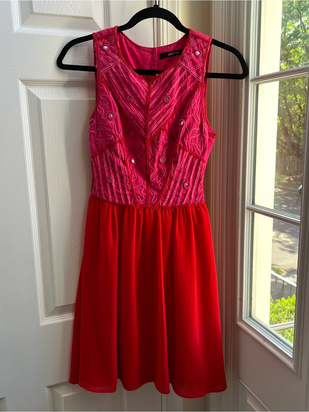 Ark & Co Hot Pink and Red Crochet Trim Cocktail Dress